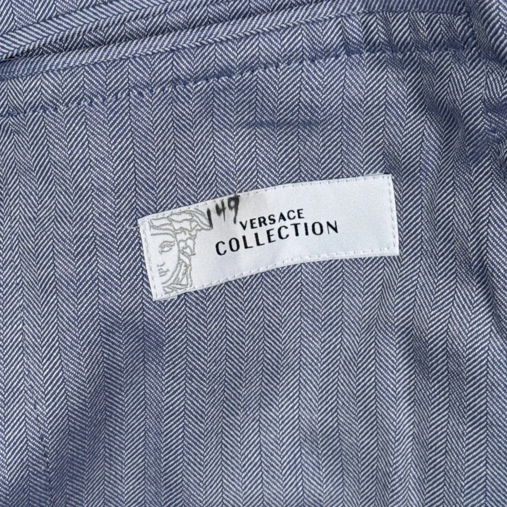 Versace Collection‎ Blazer Mens 52IT(42) Blue Silk Wool Herringbone Unstructured